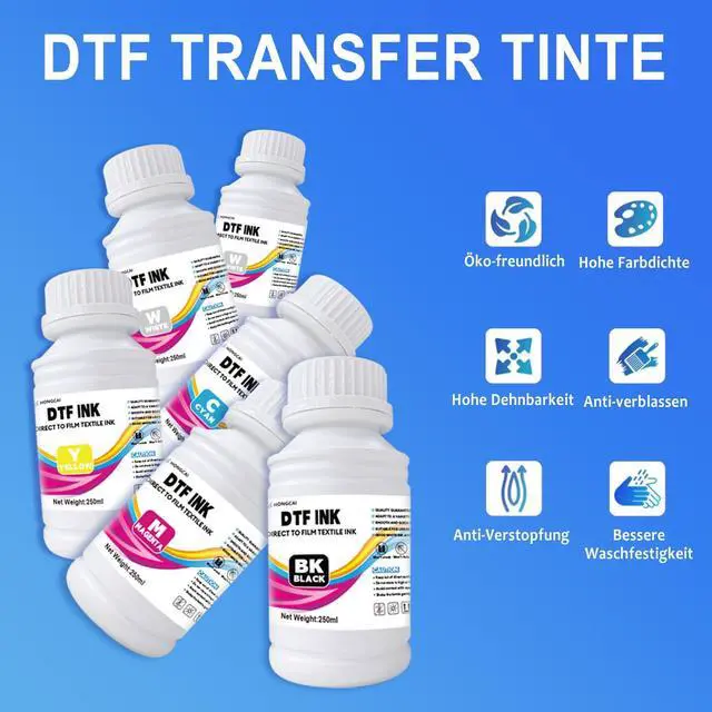 Alt view image 2 of 7 - DTF Ink 250ml x 6 Combo Pack, for PET Film, DTF Ink Refill, for L1800 R1390 L805 XP15000 I3200 4720 XP600 TX800 Compatible with DTF Printers (1C+1M+1Y+1K+2W)