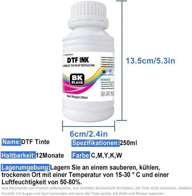 Alt view image 7 of 7 - DTF Ink 250ml x 6 Combo Pack, for PET Film, DTF Ink Refill, for L1800 R1390 L805 XP15000 I3200 4720 XP600 TX800 Compatible with DTF Printers (1C+1M+1Y+1K+2W)
