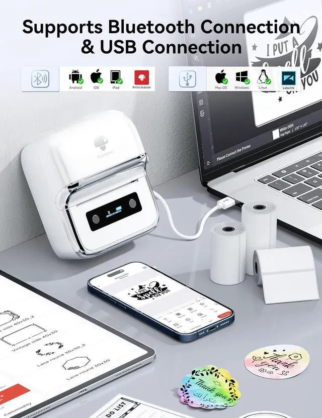 Alt view image 5 of 7 - Phomemo M250 3 Inch Label Maker Machine with 3 Roll Labels