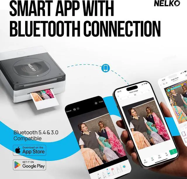 Alt view image 7 of 7 - Nelko Photo Printer, 2x3 Portable PP02 Inkjet Printer for Sticker, Magnetic, Water Transfer & Heat Transfer Paper, Bluetooth Compatible with iOS & Android, App Editing, Ivory
