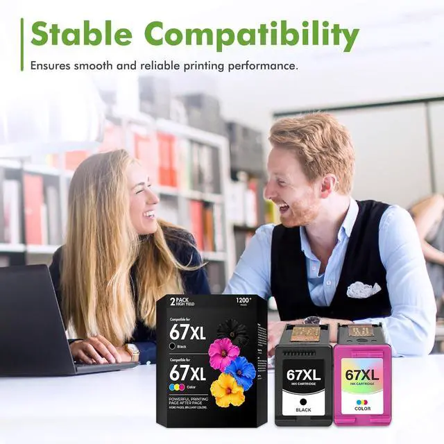 Alt view image 4 of 7 - 67 67XL Ink Cartridge Black/Color Combo Pack 2800e 2855e Replacement for HP67XL Work for HP Deskjet 2700 2755e 4255e 4155e 2827e 2852e 2700e Envy 6055e 6000 6400 6455e Printer (1 Black,1 Tri-Color)