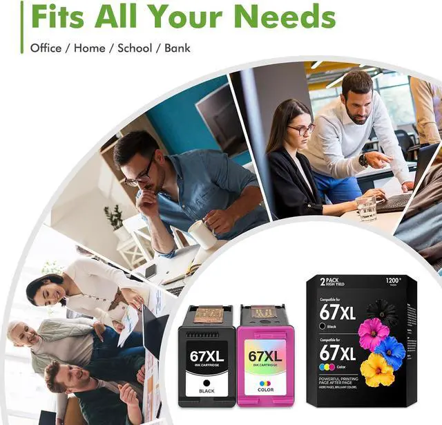 Alt view image 6 of 7 - 67 67XL Ink Cartridge Black/Color Combo Pack 2800e 2855e Replacement for HP67XL Work for HP Deskjet 2700 2755e 4255e 4155e 2827e 2852e 2700e Envy 6055e 6000 6400 6455e Printer (1 Black,1 Tri-Color)