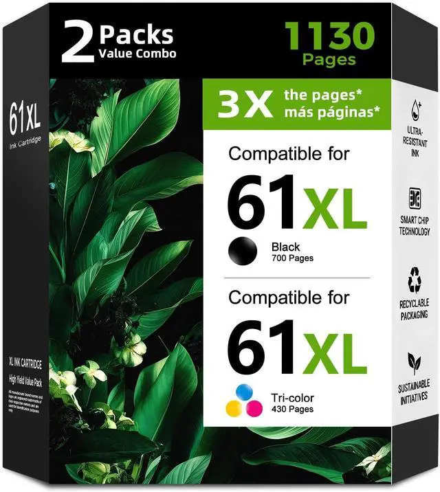 Main image of 61XL Ink Cartridge Replacement for HP 61 XL (Black Color, 2 Pack) HP61 HP61XL for Envy 4500 5530 2620 4630 2540 4502 3050 1510 4632 4501 2542 2514 2620 4505 3510 4635 3050a 1000 5535 1010 1512 Printer