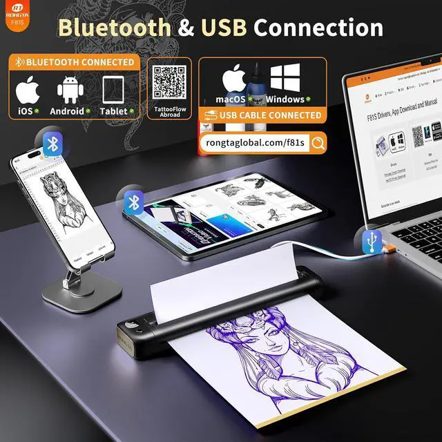 Alt view image 2 of 7 - Rongta Wireless Tattoo Stencil Printer with 5pcs Transfer Paper, Black