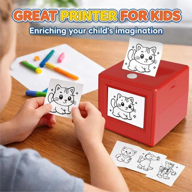 Alt view image 4 of 7 - AI Smart Voice Sticker Printer Box, Smart Thermal Sticker Printer with Voice Control & Display, Inkless Portable Mini Printer for DIY, Study & Creative Fun, Includes 5 Rolls of Paper