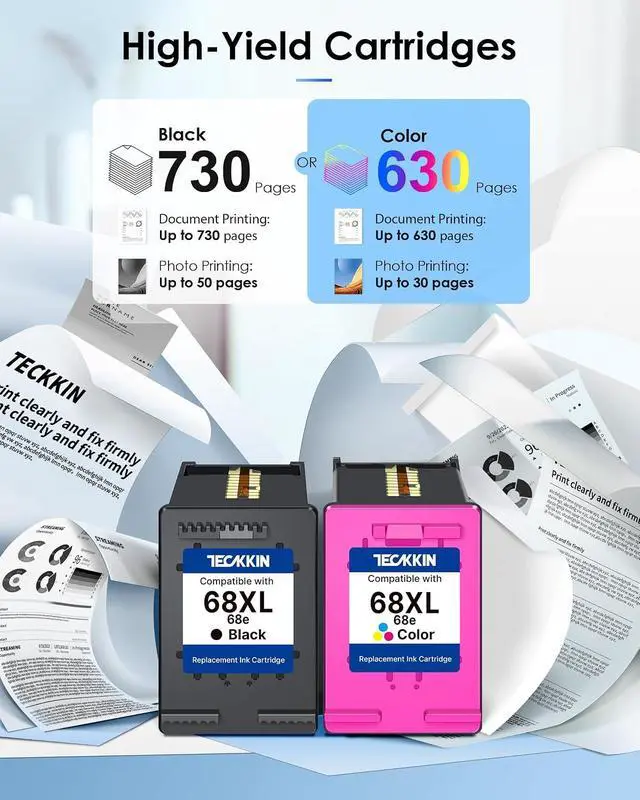 Alt view image 3 of 7 - 68XL 68e for HP 68 Ink Cartridges, Compatible for HP 68 Ink Cartridges Black/Color Combo Pack, High Yield for HP Ink 68 Work with Envy 6155e 6555e 6100e 6500e, Deskjet 4327 2955 2923 (Black, Color)