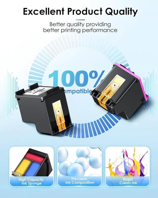 Alt view image 4 of 7 - 68XL 68e for HP 68 Ink Cartridges, Compatible for HP 68 Ink Cartridges Black/Color Combo Pack, High Yield for HP Ink 68 Work with Envy 6155e 6555e 6100e 6500e, Deskjet 4327 2955 2923 (Black, Color)