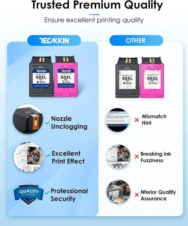 Alt view image 6 of 7 - 68XL 68e for HP 68 Ink Cartridges, Compatible for HP 68 Ink Cartridges Black/Color Combo Pack, High Yield for HP Ink 68 Work with Envy 6155e 6555e 6100e 6500e, Deskjet 4327 2955 2923 (Black, Color)