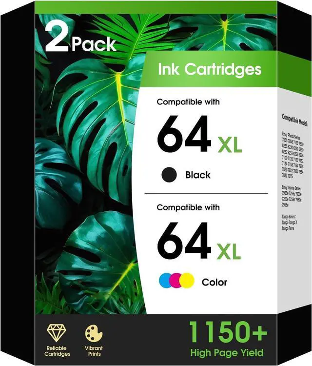 Main image of 64XL Ink Cartridges Combo Pack 7975 Replacement for HP64XL 64 Ink Works for HP Envy Photo 7855 7155 6230 7858 6255 7800 Inspire 7955e 7255e 7900e series ink 7200e 7258e Tango Printer Black Tri-Color