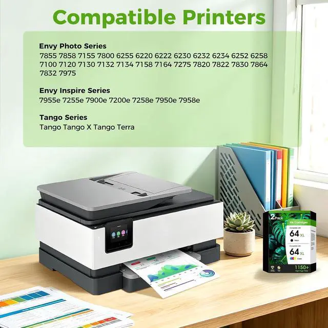 Alt view image 2 of 7 - 64XL Ink Cartridges Combo Pack 7975 Replacement for HP64XL 64 Ink Works for HP Envy Photo 7855 7155 6230 7858 6255 7800 Inspire 7955e 7255e 7900e series ink 7200e 7258e Tango Printer Black Tri-Color