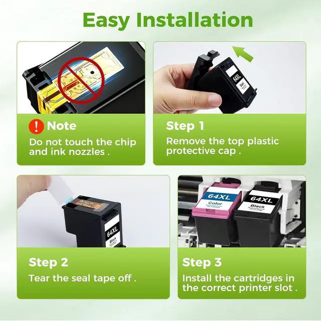 Alt view image 6 of 7 - 64XL Ink Cartridges Combo Pack 7975 Replacement for HP64XL 64 Ink Works for HP Envy Photo 7855 7155 6230 7858 6255 7800 Inspire 7955e 7255e 7900e series ink 7200e 7258e Tango Printer Black Tri-Color