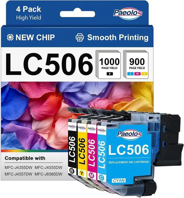 Main image of Paeolos Compatible LC506 Ink Cartridges Replaced for Brother LC506 4 Pack