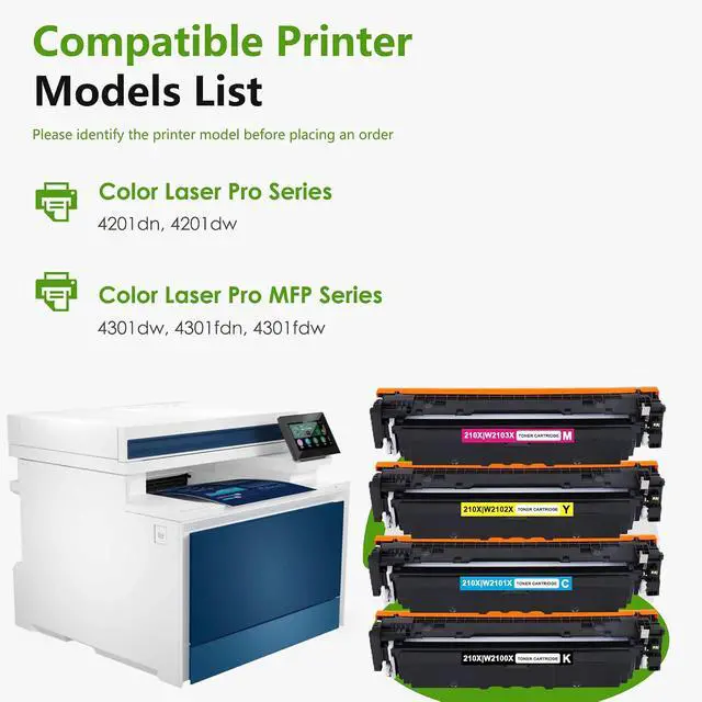Alt view image 2 of 6 - 210X High-Yield Toner Cartridge 4-Pack (Black, Cyan, Magenta, Yellow) Replacement for HP 210X Toner 210A Compatible for Color Pro 4201dn 4201dw Printer; Color Pro MFP 4301dw 4301fdn 4301fdw Printer