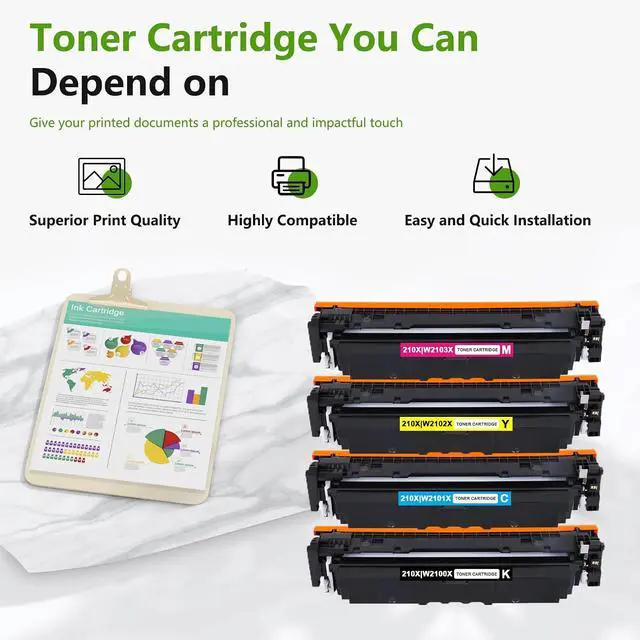 Alt view image 6 of 6 - 210X High-Yield Toner Cartridge 4-Pack (Black, Cyan, Magenta, Yellow) Replacement for HP 210X Toner 210A Compatible for Color Pro 4201dn 4201dw Printer; Color Pro MFP 4301dw 4301fdn 4301fdw Printer