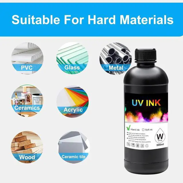 Alt view image 3 of 5 - UV Ink White for Hard Materials Compatible with Ep XP600 TX800 i3200 L805 1390 DX5 DX6 DX7 i1600 DX10 printhead for Wood Acrylic, Plastic, Stone Material,etc (500ML)