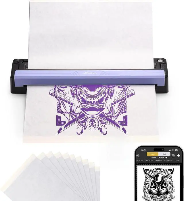 Main image of OFFNOVA Wireless Tattoo Stencil Printer Portable Thermal Printer for Tattoo Transfer, 3D Preview, Photorealistic Linework, Compatible with iOS/Android/PC, Includes 10 Transfer Papers