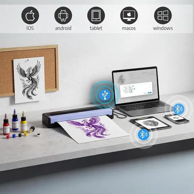 Alt view image 5 of 7 - OFFNOVA Wireless Tattoo Stencil Printer Portable Thermal Printer for Tattoo Transfer, 3D Preview, Photorealistic Linework, Compatible with iOS/Android/PC, Includes 10 Transfer Papers