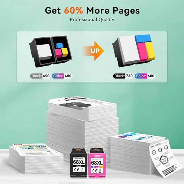 Alt view image 3 of 7 - 68XL 68e 68 Ink Compatible for HP 68 Ink Cartridges Black/Color Combo Pack