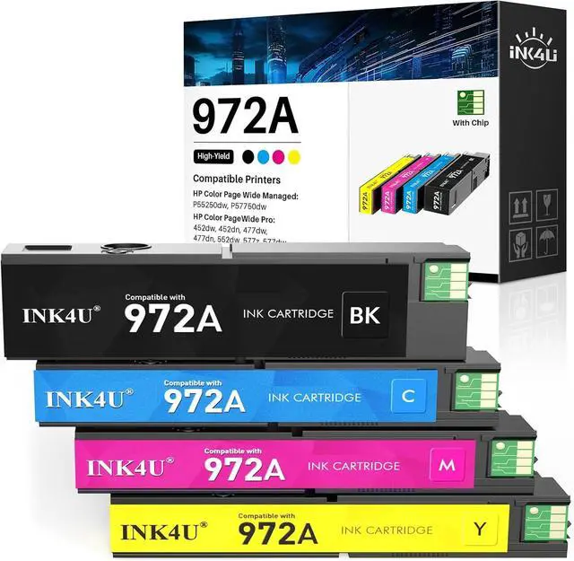Main image of 972A Ink Cartridges Compatible Replacement for HP 972A 972X Ink to Work for Color PageWide Pro MFP 477dw Ink Cartridges 477dn 577dw 452dw 452dn 577z 552dw P55250dw Printer (4 Pack, B/C/M/Y)
