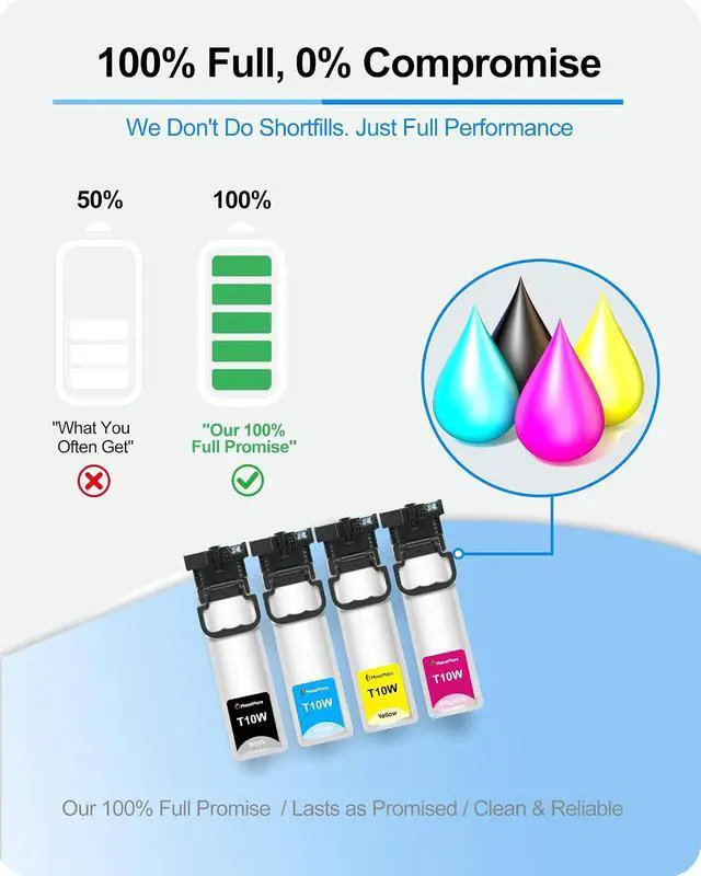 Alt view image 3 of 7 - MasaiMara Remanufactured T10W Ink Cartridge Compatible for Workforce Pro WF-C5390 WF-C5890 WFC5390 WFC5890 Color Printers (T10W100 Black, T10W200 Cyan, T10W300 Magenta, T10W400 Yellow, 4-Pack)