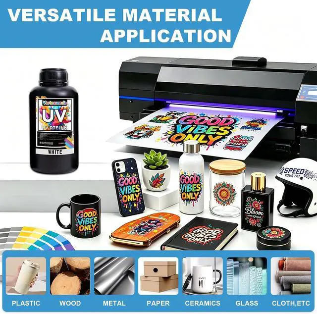Alt view image 3 of 5 - UV DTF Ink White for UV DTF Printer 1000ML Compatible for XP600 TX800 i3200 i1600 L805 1390 DX5 DX6 DX7 DX10-Printing on A B Films for Sticker Printers(White)