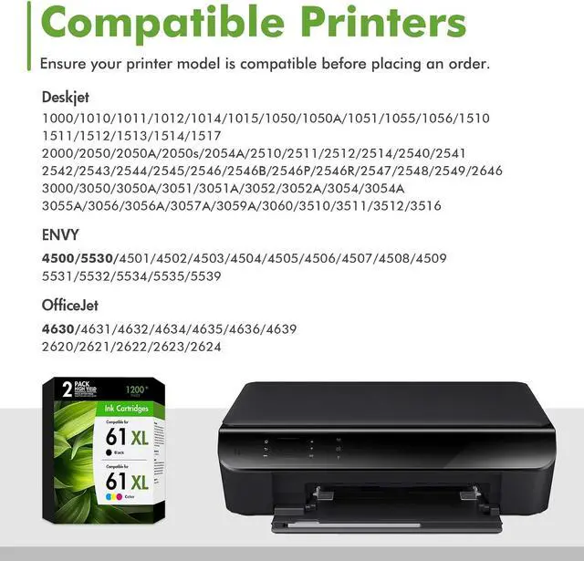 Alt view image 2 of 7 - 61XL 61 Ink Cartridges Combo Pack Compatible for HP61XL 1 Black,1 Tri-Color