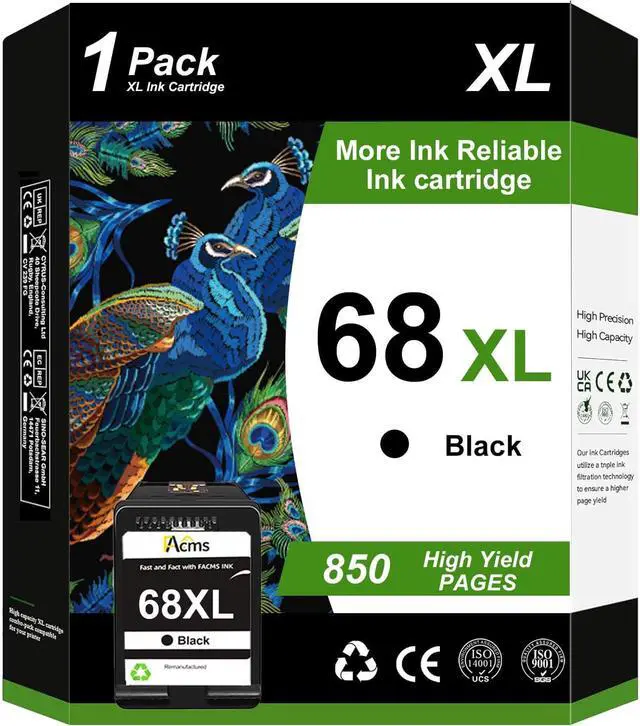 Main image of 68XL Black Ink Cartridge High Yield Replacement for HP 68e 68 XL Ink Compatible for HP Envy 6155e 6500e 6552e 6555e 6558e Printer (1 Black)