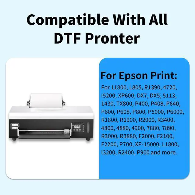 Alt view image 3 of 6 - DTF Ink 250ml×6 (CMYK+2 White) Vibrant Durable Anti-Clog PET Film Transfer Ink Compatible with Pro Printers Featuring ET-8550 XP-15000 L1800 L805 R2400 R1390 Printheads