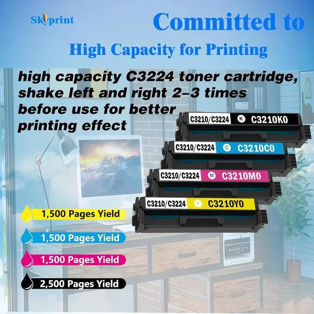 Alt view image 3 of 7 - SkyPrint C3224 C3326 Toner Cartridge High Yield Compatible Lexmark C3210K0 C3210C0 C3210M0 C3210Y0 Use for Lexmark C3224 MC3224 MC3326 C3326 MC3426 C3426 Printer