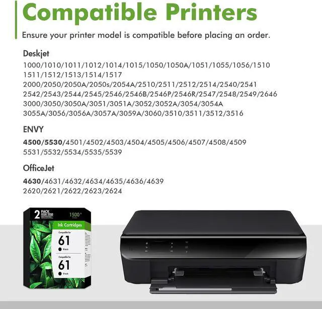 Alt view image 2 of 6 - 61 61XL Ink Cartridges for HP Printers Compatible for HP61XL 2-Pack Black