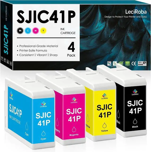 Main image of LeciRoba SJIC41P 4-Pack Compatible Ink Cartridge Replacement for SJIC41P-MK SJIC41P-C SJIC41P-M SJIC41P-Y Ink for ColorWorks CW-C4000 CW-C4000u CW-C4000e Color Inkjet Label Series Printer