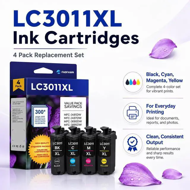 Alt view image 2 of 7 - LC3011XL LC3011 Ink Cartridges BK/C/M/Y High Yield Replacement for Brother Ink Cartridges LC3011 LC3013 XL Work with MFC-J497DW MFC-J491DW MFC-J895DW MFC-J690DW Printer (4-Pack)