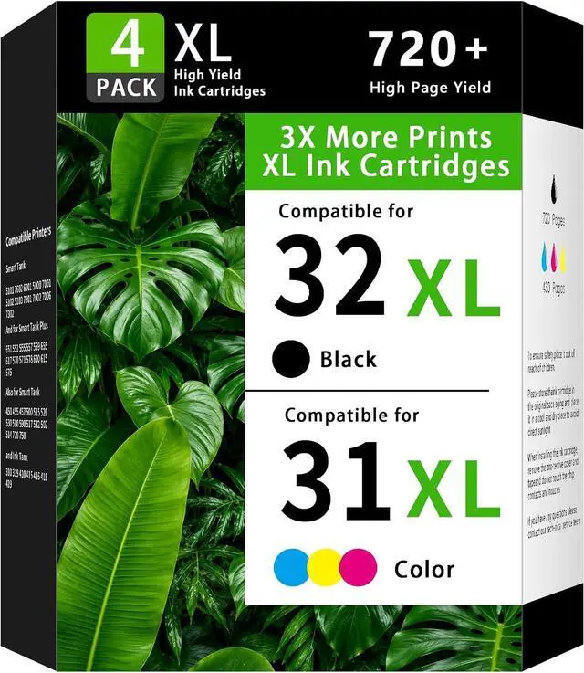Main image of Compatible Ink Cartridge Replacement for HP 31 32 31XL 32XL, Works with Smart Tank 5101 7602 6001 5000 7301 7001 5102 (4-Pack, Black Cyan Magenta Yellow)