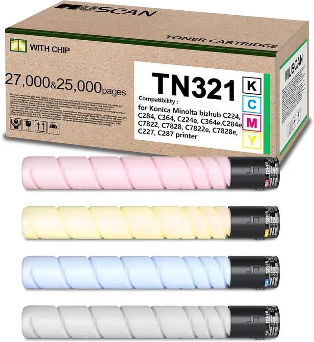 Main image of TN321 Toner Cartridge 4-Pack, TN321K TN321C TN321M TN321Y Compatible with Konica Minolta bizhub C224 C224e C284 C284e C364 C364e C7822 C7828