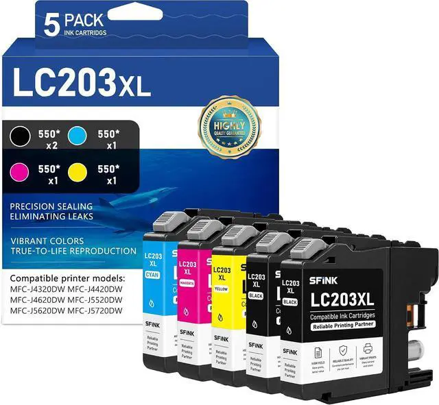 Main image of SFINK LC203 XL Ink Cartridges High Yield 5-Pack Replacement for Brother LC203XL LC201XL to use with MFC-J480DW MFC-J880DW MFC-J4420DW MFC-J680DW MFC-J885DW Printer (LC203 LC201 BK/C/M/Y Ink)