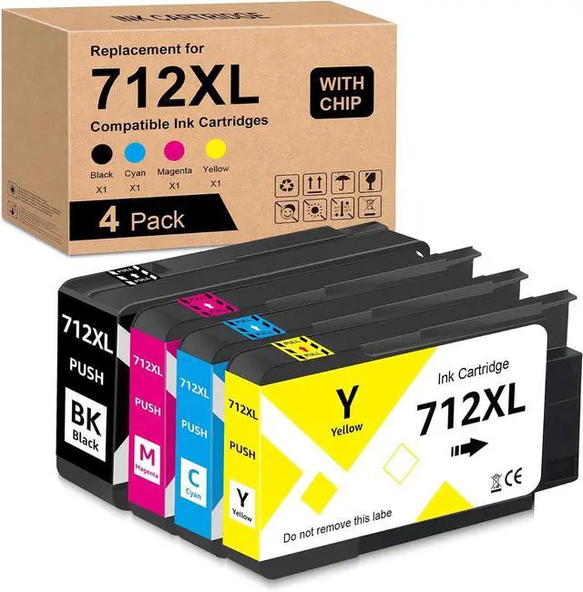 Main image of 712XL 712 Ink Cartridge High Yield Replacement for HP 712XL Ink Cartridges for Compatible for HP Designjet T210 T320 T250 T630 T650 Printers (4 Pack, 80-ML BK, 29-ML C/M/Y)