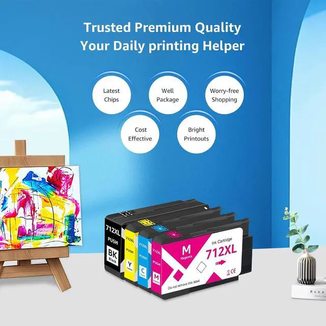 Alt view image 2 of 6 - 712XL 712 Ink Cartridge High Yield Replacement for HP 712XL Ink Cartridges for Compatible for HP Designjet T210 T320 T250 T630 T650 Printers (4 Pack, 80-ML BK, 29-ML C/M/Y)