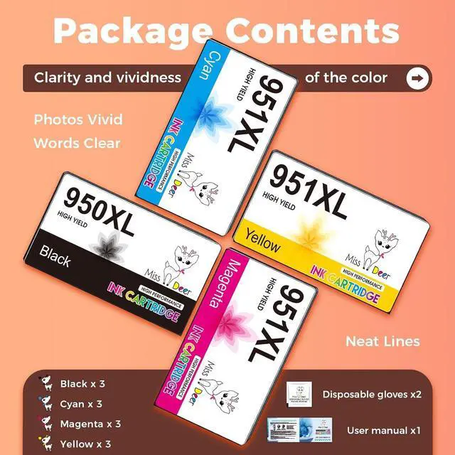 Alt view image 5 of 7 - Miss Deer 12-Pack 950 951 Ink Cartridges Combo Pack, Compatible for HP 950XL 951XL HP950 HP951 XL for OfficeJet Pro 8600 8610 8100 8615 8620 8625 251dw Printers Black/Cyan/Magenta/Yellow, High Yield