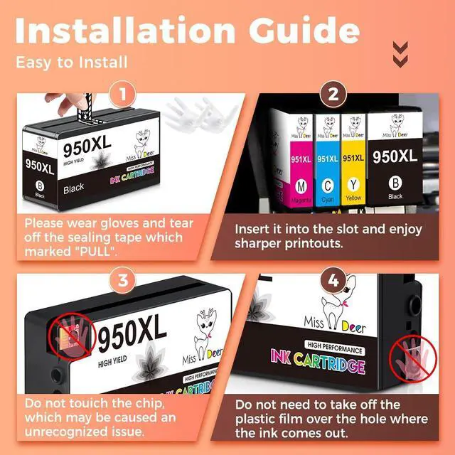 Alt view image 6 of 7 - Miss Deer 12-Pack 950 951 Ink Cartridges Combo Pack, Compatible for HP 950XL 951XL HP950 HP951 XL for OfficeJet Pro 8600 8610 8100 8615 8620 8625 251dw Printers Black/Cyan/Magenta/Yellow, High Yield