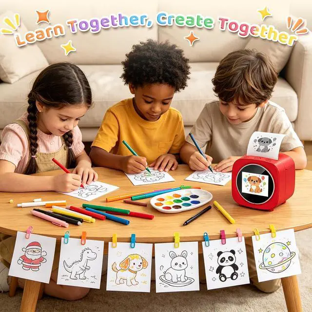 Alt view image 6 of 7 - AI Sticker Printer for Kids Ages 3+: Mini Thermal Label Maker Box with 2.4" HD Screen, 6 Art Modes & 10 Paper Rolls, No Ink Needed DIY Craft Toy for Birthday Party, School Art Project, Travel
