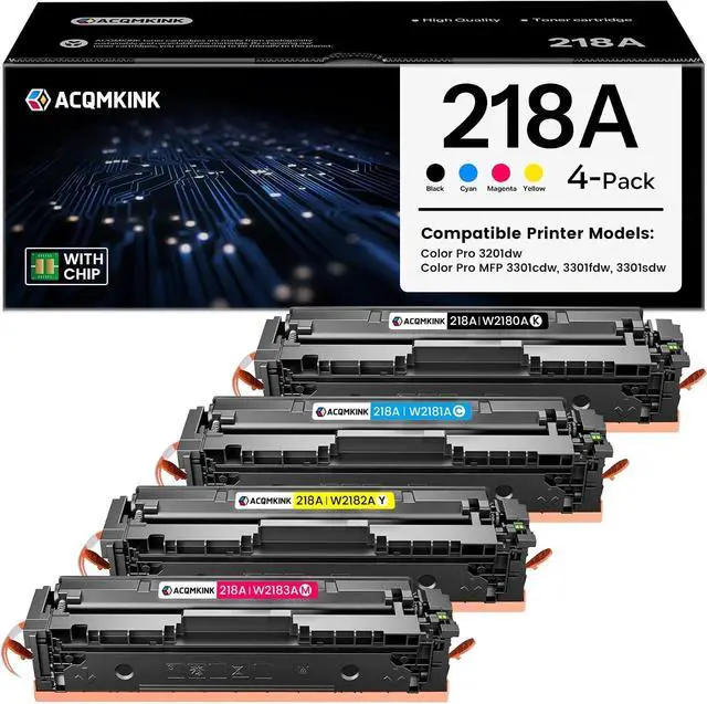 Main image of 218A 218X Toner Cartridges 4 Pack Compatible for HP 218A 218X W2180A W2181A W2182A W2183A Color Pro 3201dw MFP 3301 Series 3301sdw 3301fdw 3301cdw Printer Ink (Black/Cyan/Yellow/Magenta)