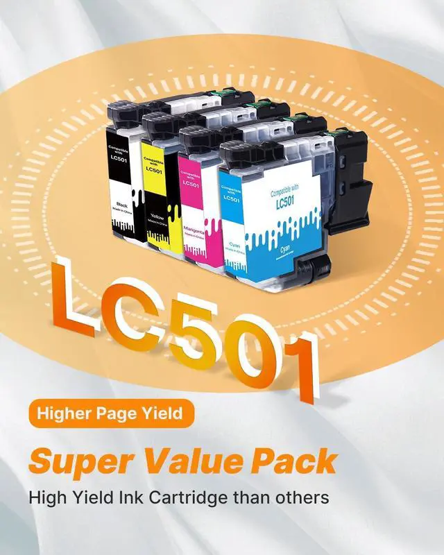 Alt view image 4 of 6 - LC501 Ink Cartridges Compatible for Brother LC501 Ink Cartridge LC501XL LC 501 XL LC501 Ink Cartridges for Brother Printer MFC-J1360DW MFC-J1410DW MFC-J1260W Ink (B/C/M/Y, 4 Pack)
