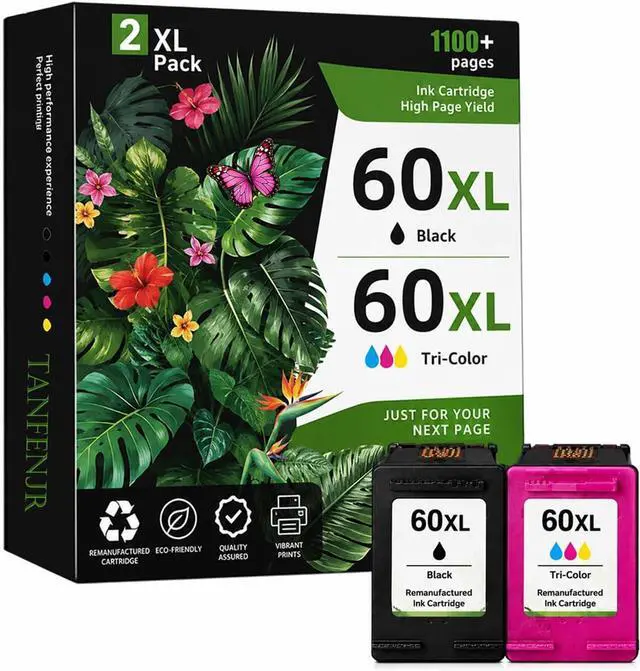 Main image of 60XL Ink Cartridges Combo Pack, Black & Color Replacement for HP 60 60XL for Photosmart D110 D110A C4650 C4680 C4780, Deskjet D2680 F2430 F4210 F4440 F4400, Envy 100 110 114 111 120 Printer 2-Pack