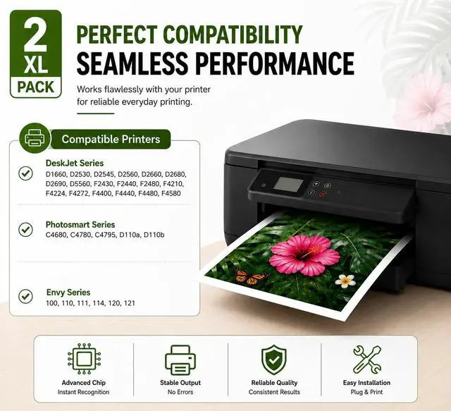 Alt view image 3 of 7 - 60XL Ink Cartridges Combo Pack, Black & Color Replacement for HP 60 60XL for Photosmart D110 D110A C4650 C4680 C4780, Deskjet D2680 F2430 F4210 F4440 F4400, Envy 100 110 114 111 120 Printer 2-Pack