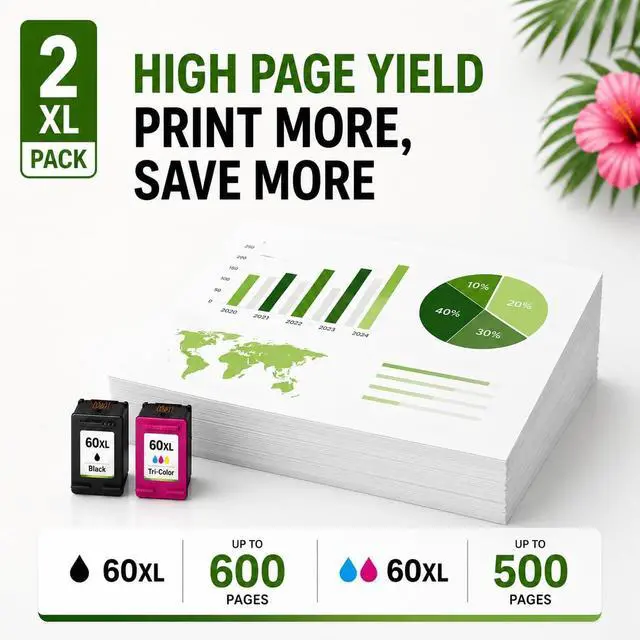 Alt view image 4 of 7 - 60XL Ink Cartridges Combo Pack, Black & Color Replacement for HP 60 60XL for Photosmart D110 D110A C4650 C4680 C4780, Deskjet D2680 F2430 F4210 F4440 F4400, Envy 100 110 114 111 120 Printer 2-Pack