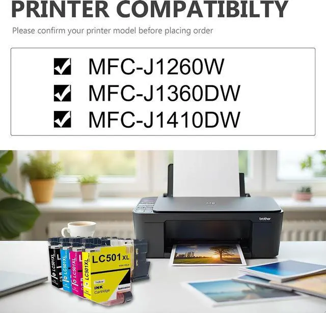 Alt view image 2 of 7 - LC501XL High Yield Ink Cartridge Replacment for Brother LC501 LC501XL Compatible with Brother MFC-J1260DW, MFC-J1360DW, MFC-J1410DW (4 Pack, Black, Cyan, Magenta, Yellow)