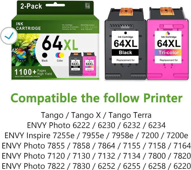Alt view image 2 of 7 - 64XL Black and Color Ink Cartridges Replacement for HP 64 64 XL