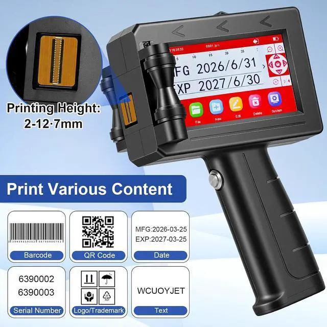 Alt view image 2 of 6 - TIJ790 Handheld Inkjet Printer, Portable Handheld Inkjet Printer with 42ml Quick Drying Ink Cartridge Handheld Inkjet Printer Gun, Suitable for Date/Batch/QR Code/Barcode/Image Handheld Printers,