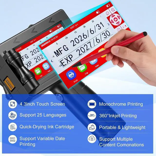 Alt view image 5 of 6 - TIJ790 Handheld Inkjet Printer, Portable Handheld Inkjet Printer with 42ml Quick Drying Ink Cartridge Handheld Inkjet Printer Gun, Suitable for Date/Batch/QR Code/Barcode/Image Handheld Printers,