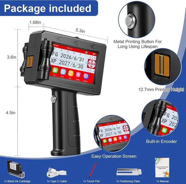 Alt view image 6 of 6 - TIJ790 Handheld Inkjet Printer, Portable Handheld Inkjet Printer with 42ml Quick Drying Ink Cartridge Handheld Inkjet Printer Gun, Suitable for Date/Batch/QR Code/Barcode/Image Handheld Printers,